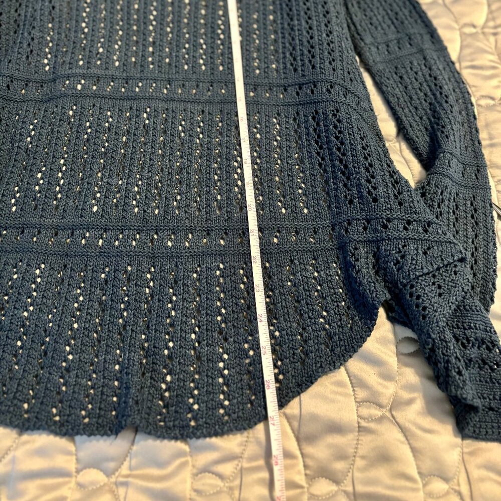 Mystree Pointelle Open Stitch Long Sleeve Open Front Cardigan Sweater Blue XS - Picture 8 of 10